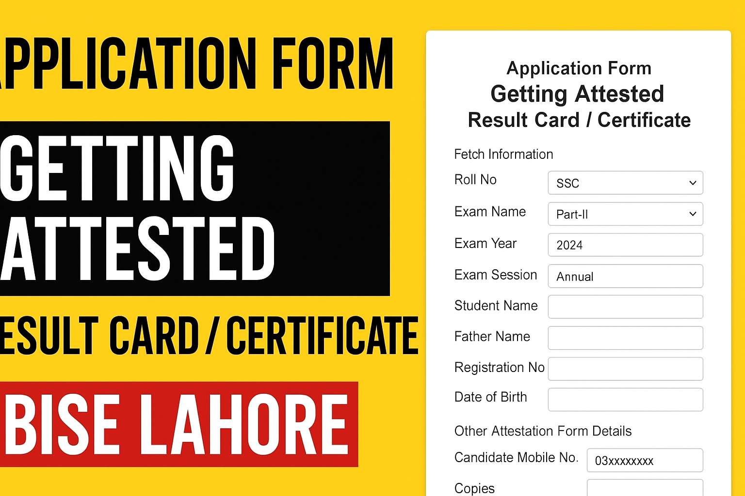 Application Form for Getting Attested Result Card